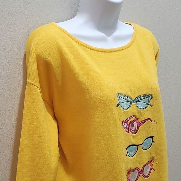 BUA/BUA RETRO SUNGLASSES SWEATER/TUNIC, Sz M, YELLOW, COTTON, NWOT - Picture 2 of 13
